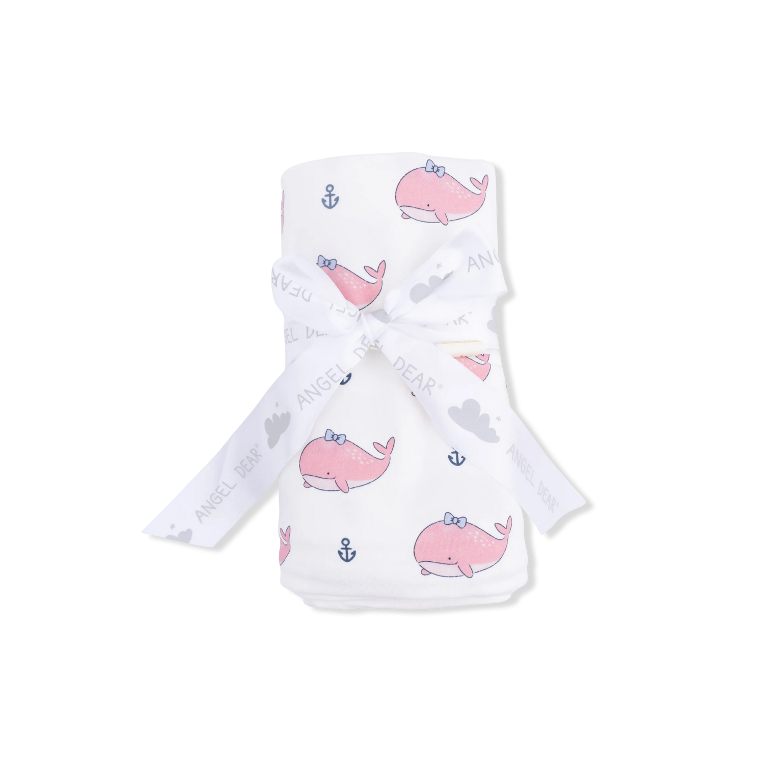Bubbly Whale with Bow  Pink - Swaddle Blanket Angel Dear 