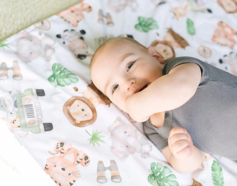 Premium baby minky blanket with safari pattern and soft texture, perfect for toddlers.
