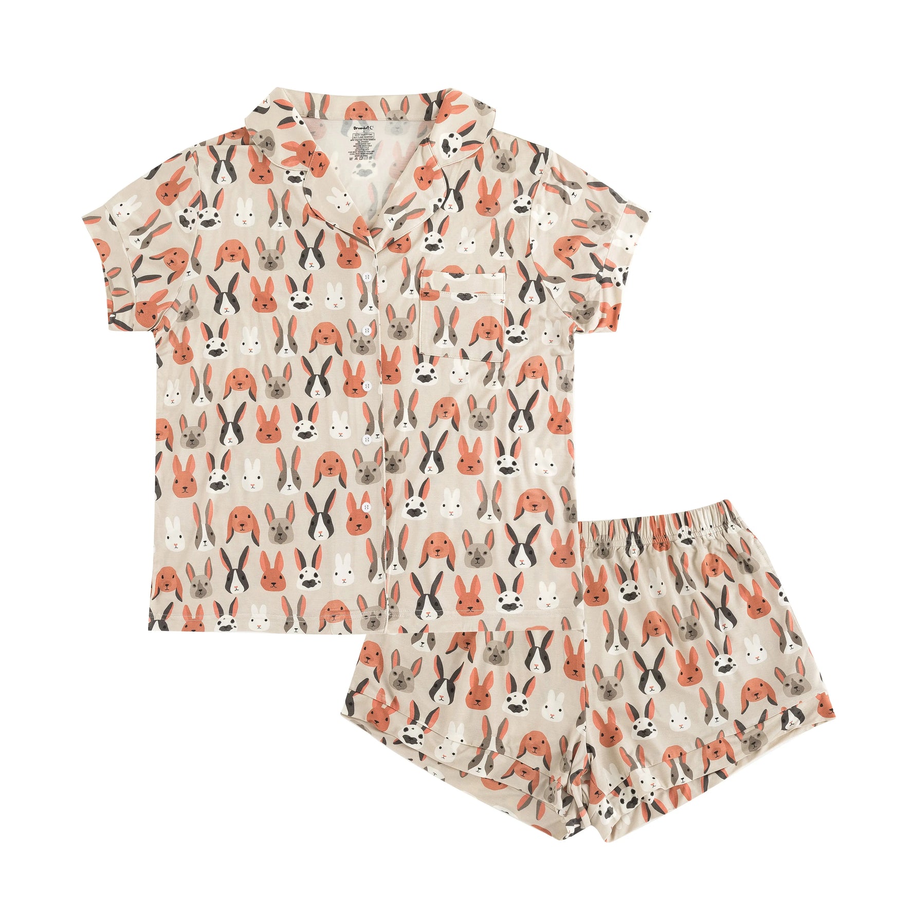 Dreamlet Bunny Crew Womens Short Sleeve Pajama Set Bamboo Viscose - Apparel & Accessories > Clothing > Sleepwear & Loungewear Women's PJs