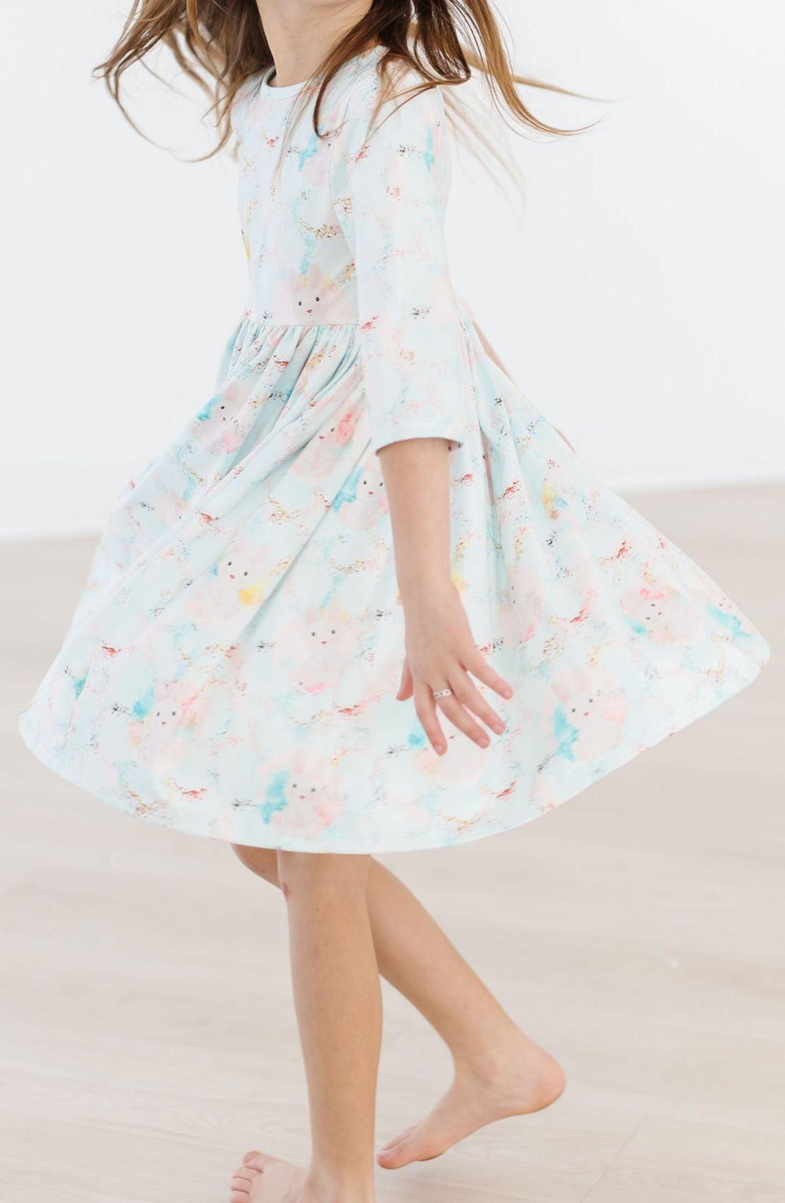 Bunny Dreams 3/4 Sleeve Pocket Twirl Dress For Girls Mila & Rose ® Everetts Place: Online Boutique