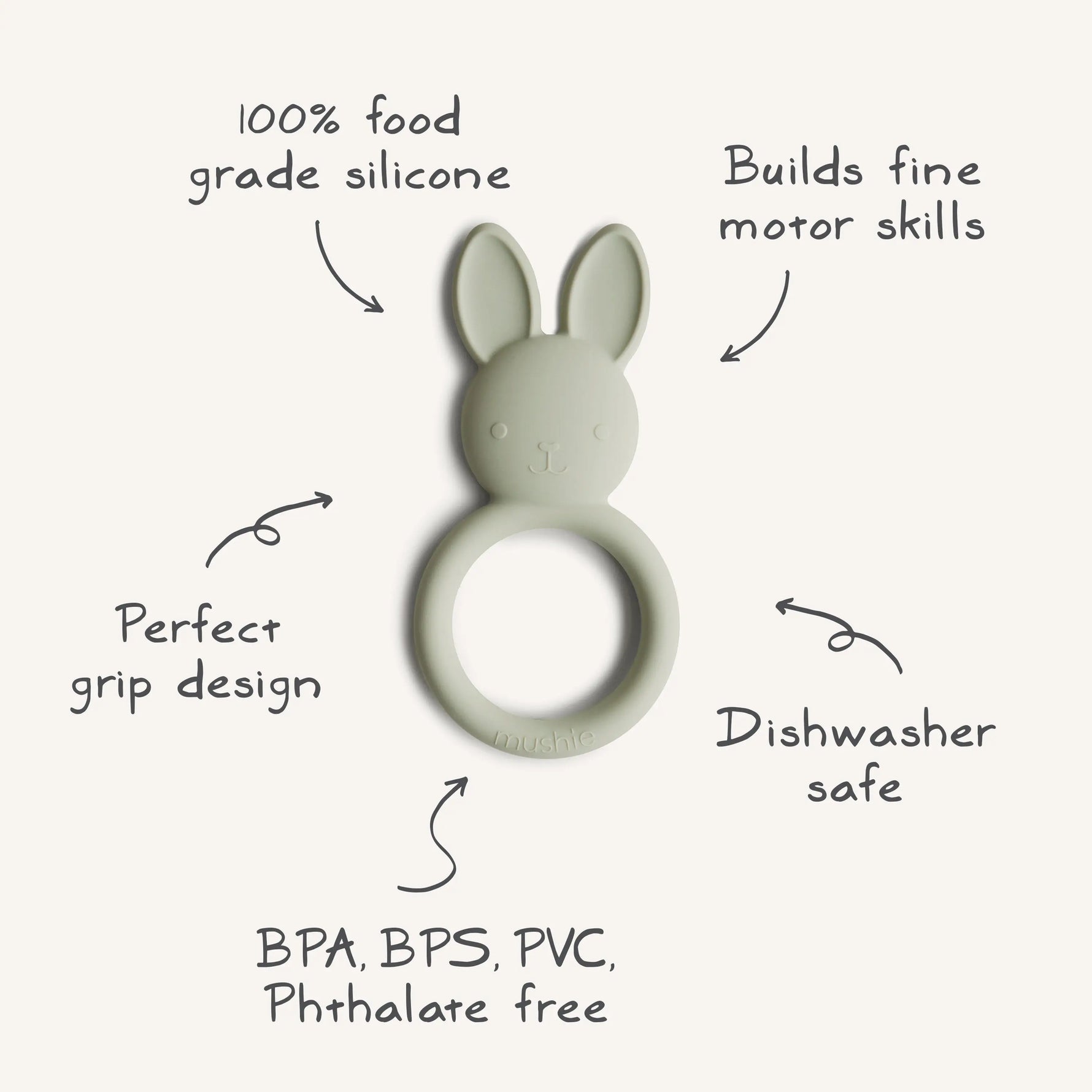 Mushie Bunny Teether Made from Non Toxic Food Grade Silicone - Baby & Toddler > Baby Toys & Activity Equipment > Baby Soothers teether