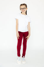Mila & Rose organic burgundy baby leggings, soft and stretchy for comfort.