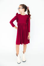 Mila & Rose ® Burgundy Long Sleeve Ruffle Twirl Dress For Girls Cute - Everetts Place Boutique - 