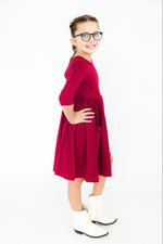 Burgundy Three Quarter Sleeve Twirl Dress With Pocket Mila & Rose ® Everetts Place: Online Boutique