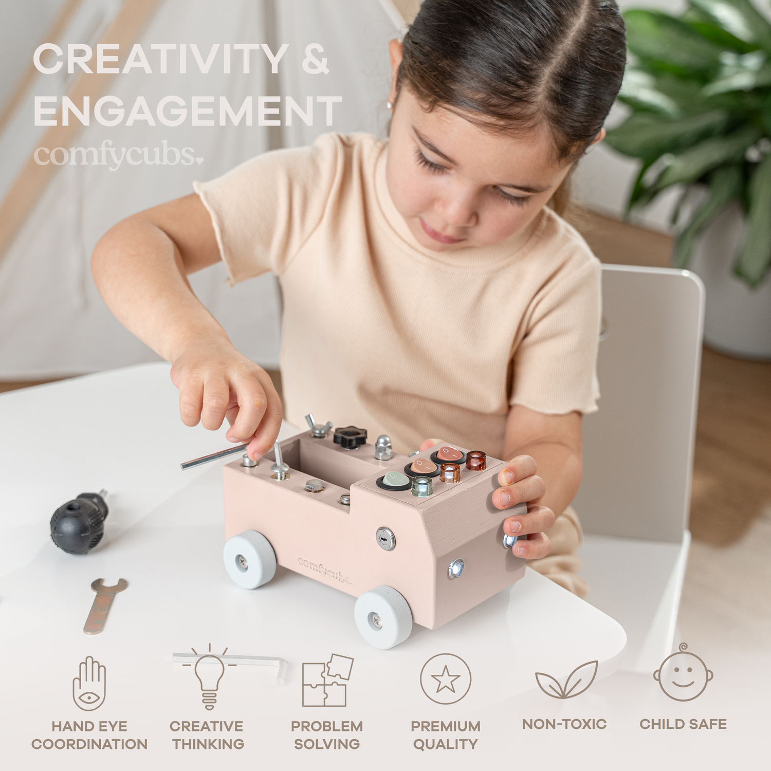 Busy Board Montessori Wood Toy Truck Set Three And Up Blush Comfy Cubs Everetts Place: Online Boutique