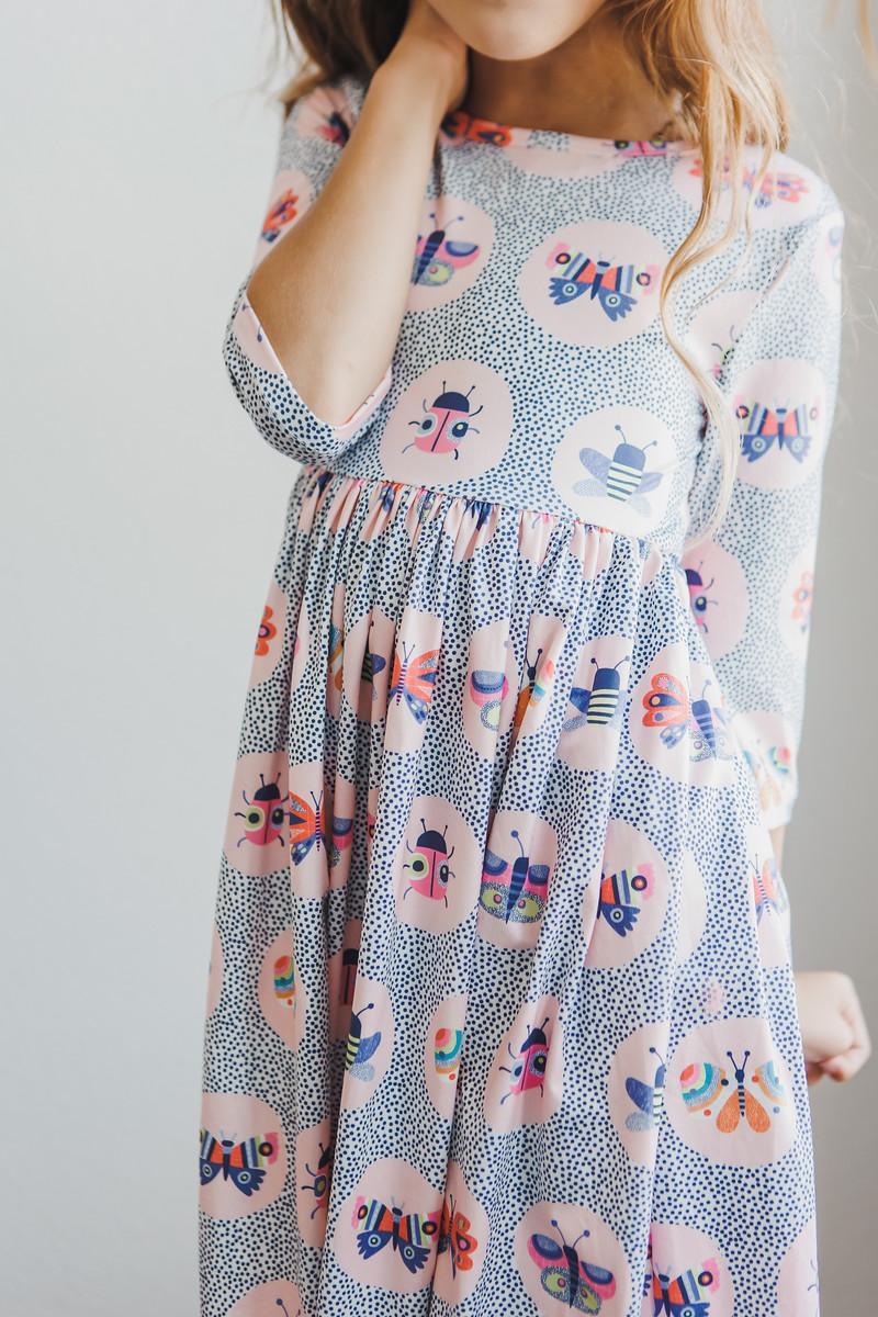 Mila & Rose ® Butterfly Effect Three Quarter Sleeve Pocket Twirl Dress - Everetts Place Boutique - 