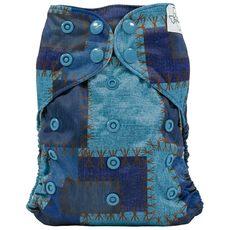Slim Fit Pocket Cloth Diaper with blue patterned design and adjustable snaps.