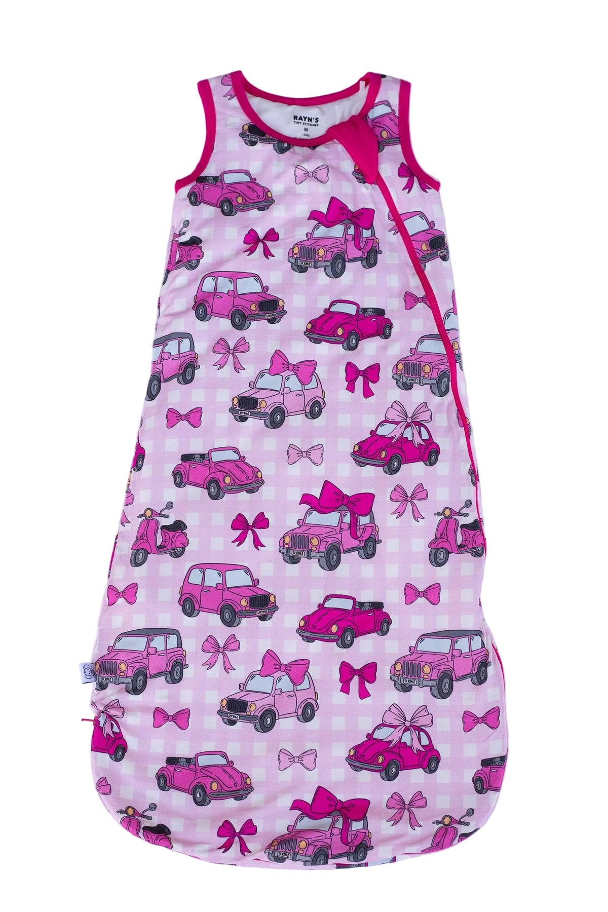 My First Pink Car Bamboo Sleep Sack | Baby Sleep Bag by Rayn’s Tiny Stitches