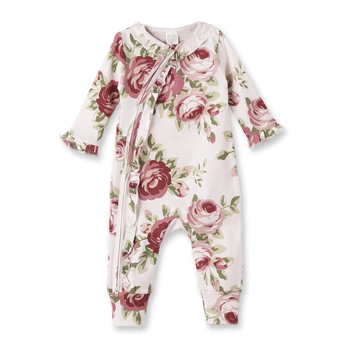 Cabbage Rose Zippered Romper for Baby Cotton Rib Ultra Soft Tesa Babe 