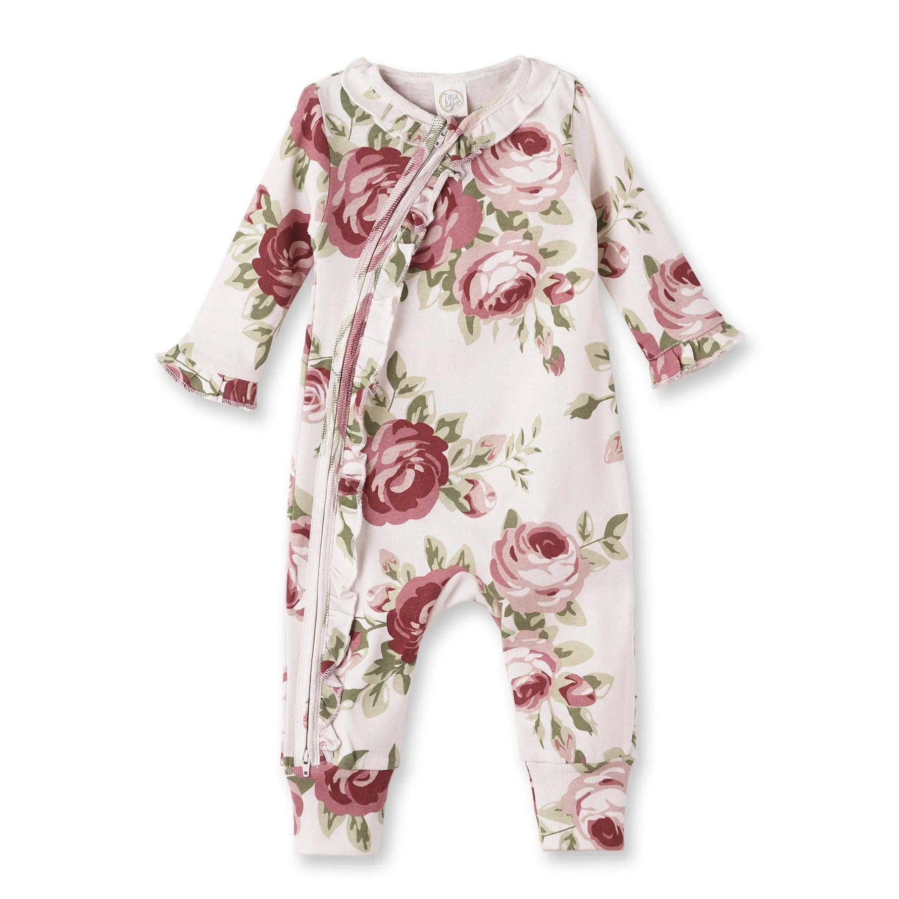Cabbage Rose Zippered Romper for Baby Cotton Rib Ultra Soft Tesa Babe 