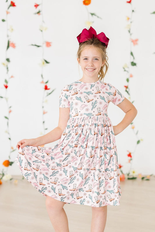 Mila & Rose ® Cactus Cowgirl Short Sleeve Pocket Twirl Dress For Girls - Apparel & Accessories > Clothing > Dresses Twirl Pocket Dress S/S