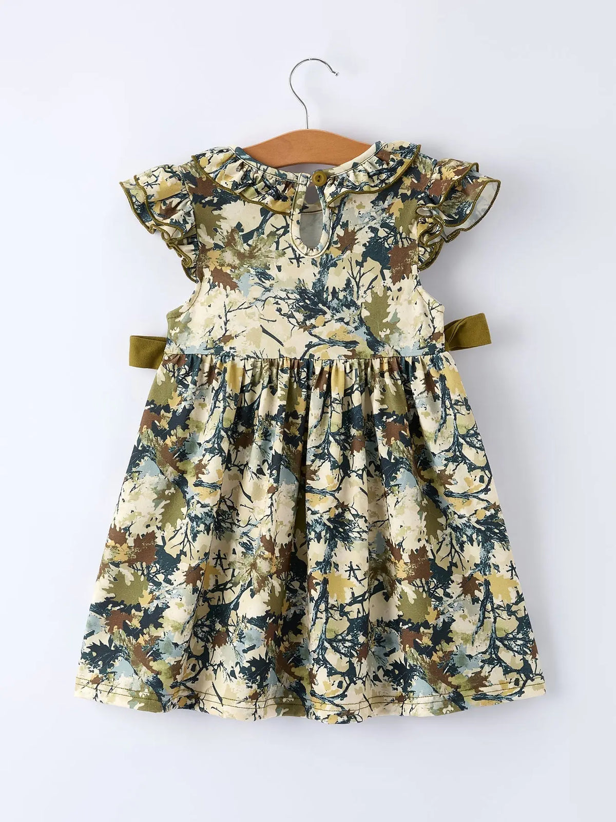 Rylee Faith Designs Camo Duck Smocked Bow Ruffle Sleeves Girls Dress - 