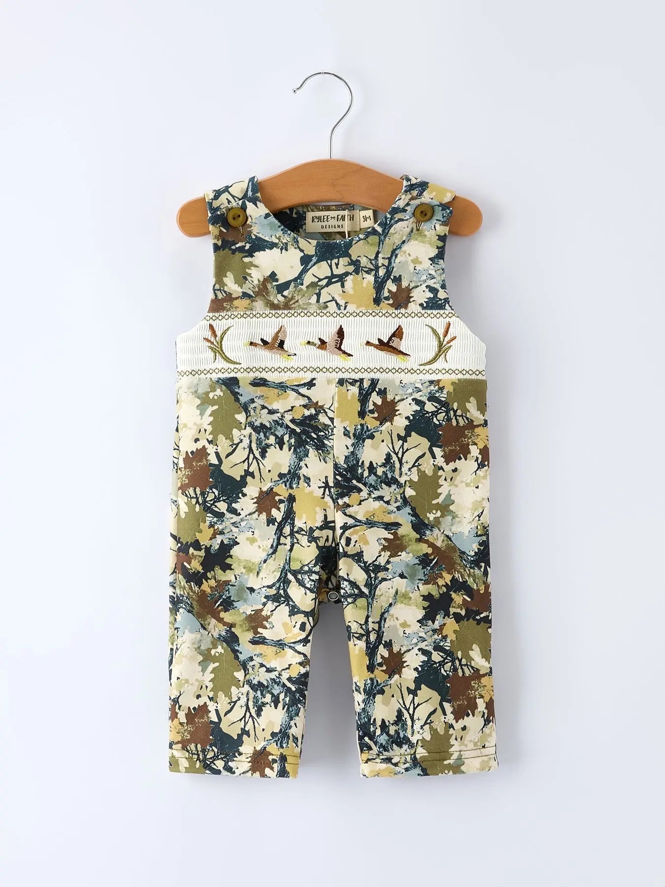 Rylee Faith Designs Camo Duck Smocking Embroidery Baby Boy Romper - 