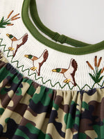 Rylee Faith Designs Camouflage Duck Smocking Embroidery Girls Dress - 