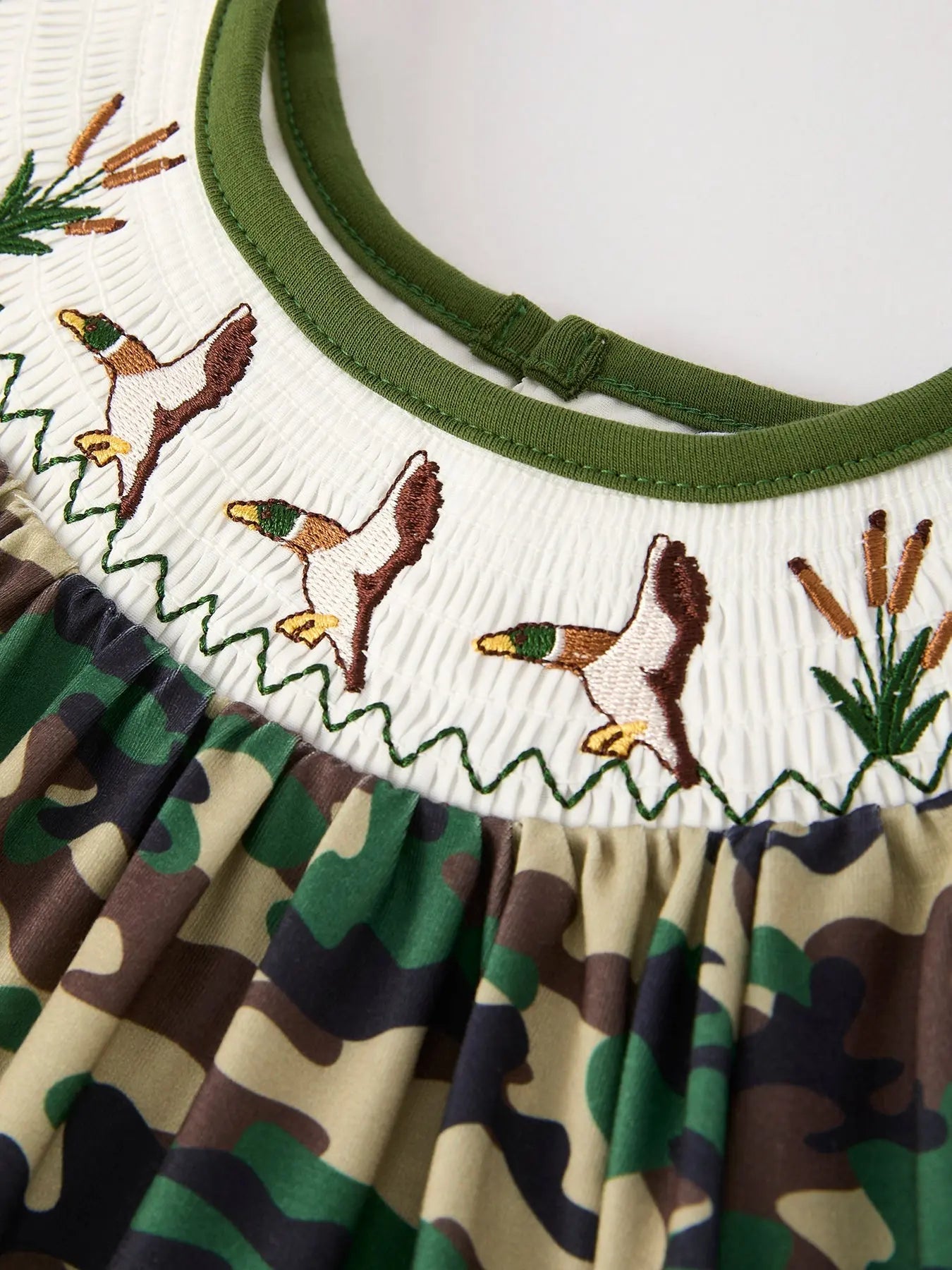 Rylee Faith Designs Camouflage Duck Smocking Embroidery Girls Dress - 