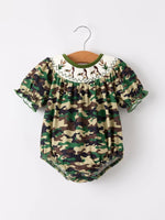 Rylee Faith Designs Camouflage Duck Smocking Embroidery Girls Romper - 