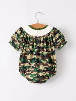 Rylee Faith Designs Camouflage Duck Smocking Embroidery Girls Romper - 