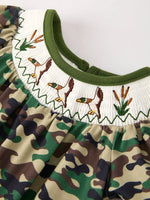 Rylee Faith Designs Camouflage Duck Smocking Embroidery Girls Romper - 