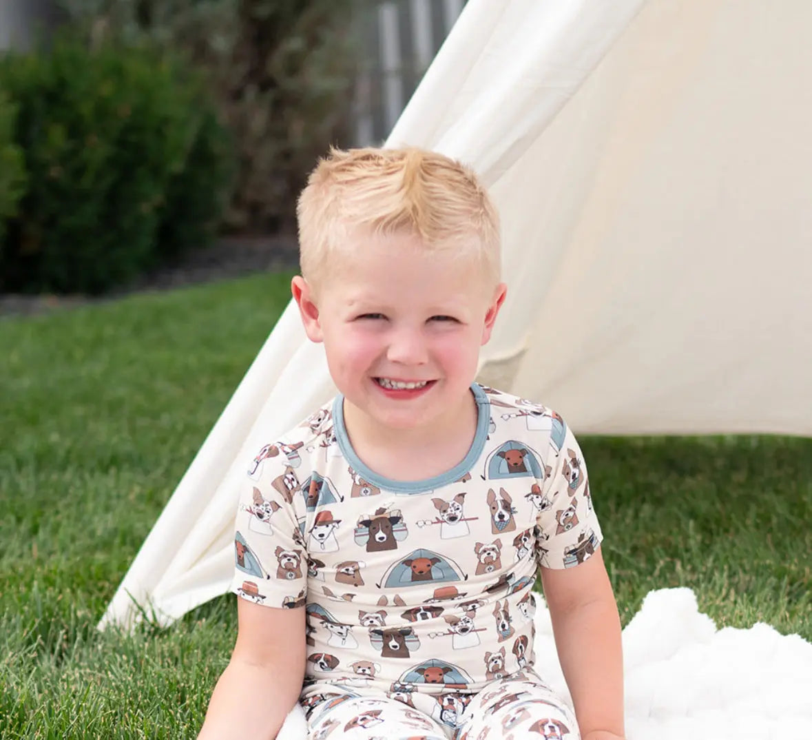 Dreamlet Camp Paws Short PJ Set Blue Dreamlet Baby Bamboo Viscose - Apparel & Accessories > Clothing > Baby & Toddler Clothing > Baby & Toddler Sleepwear Two Piece PJs