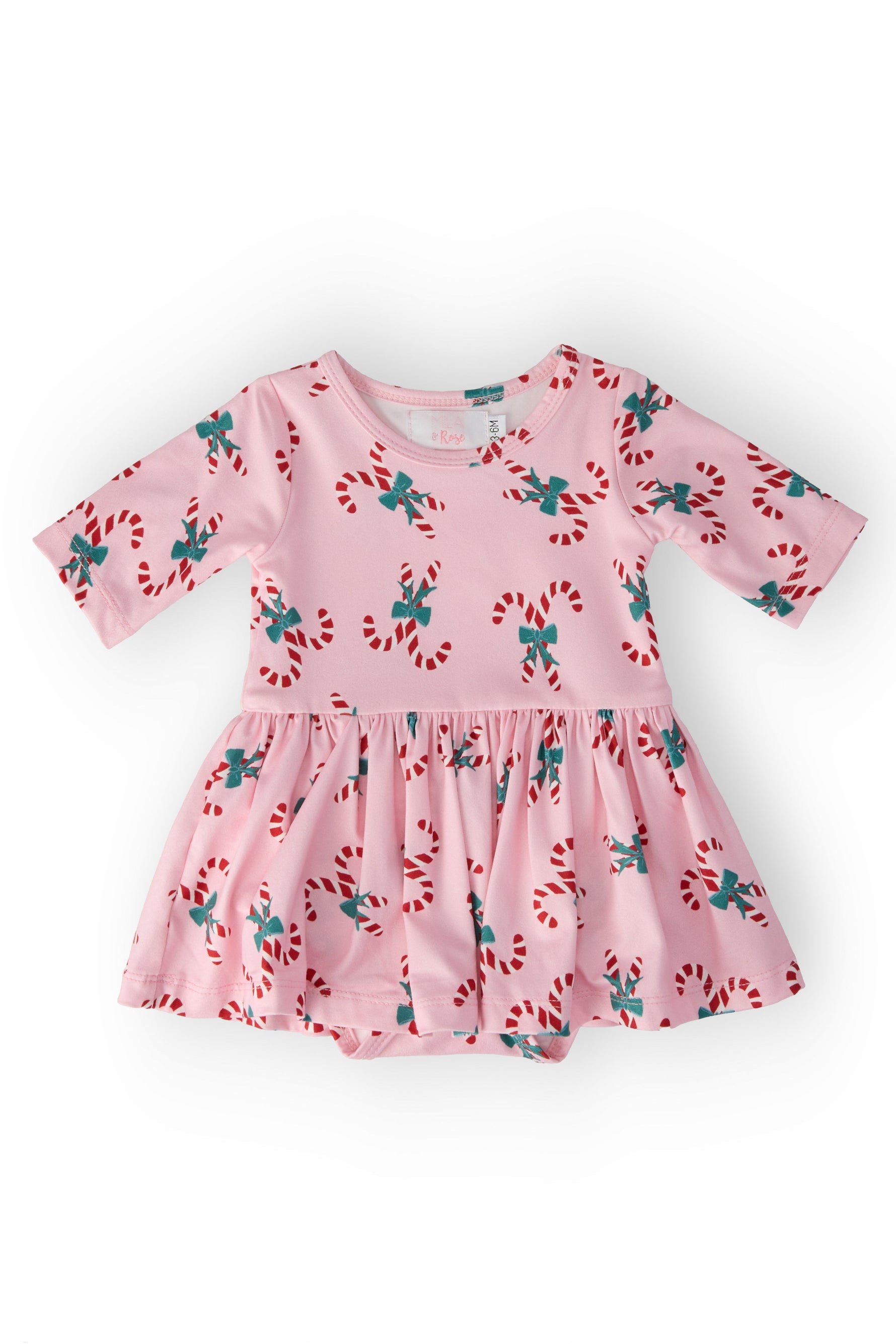 Candy Cane Cutie Baby Twirl Bodysuit Three Quarter Sleeve Mila & Rose ® Everetts Place: Online Boutique