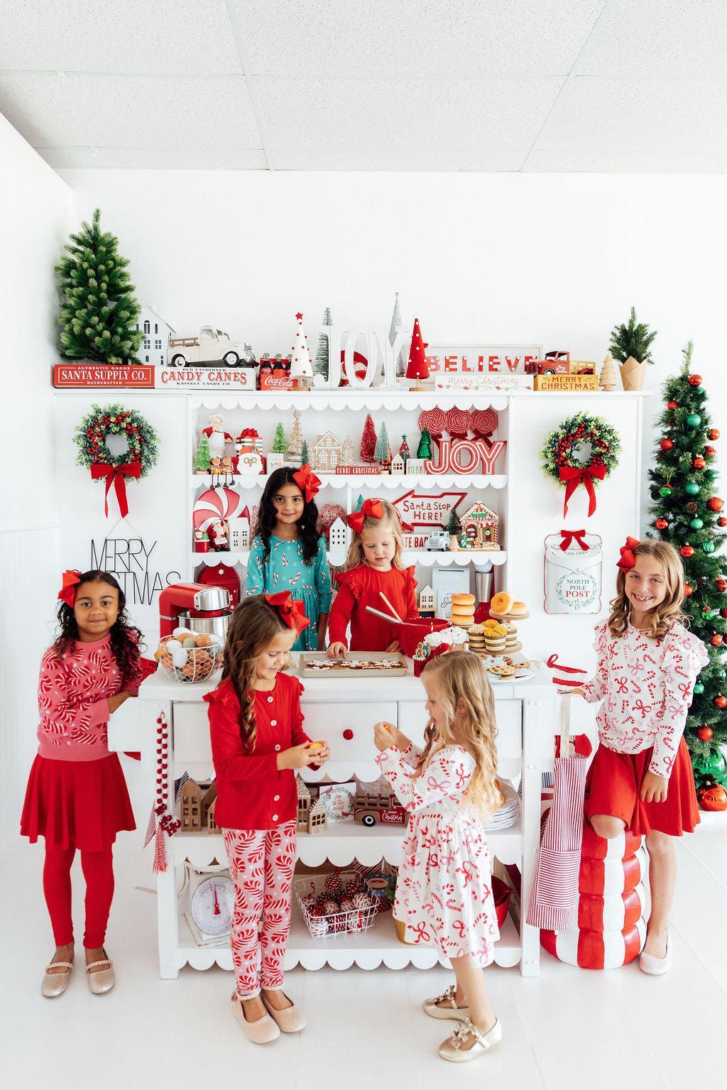 Soft Spandex Long Sleeve Ruffle Tee - Candy Cane Lane