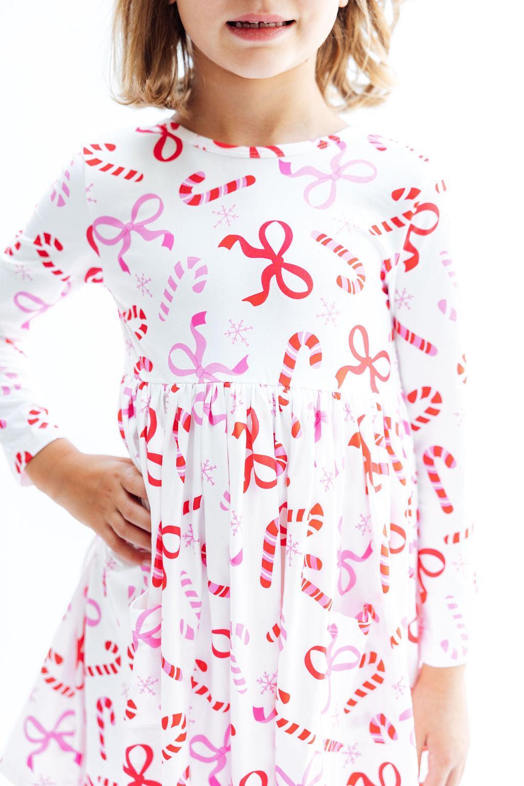 Candy Cane Lane Long Sleeve Pocket Twirl Dress For Girls Mila & Rose ® Everetts Place: Online Boutique