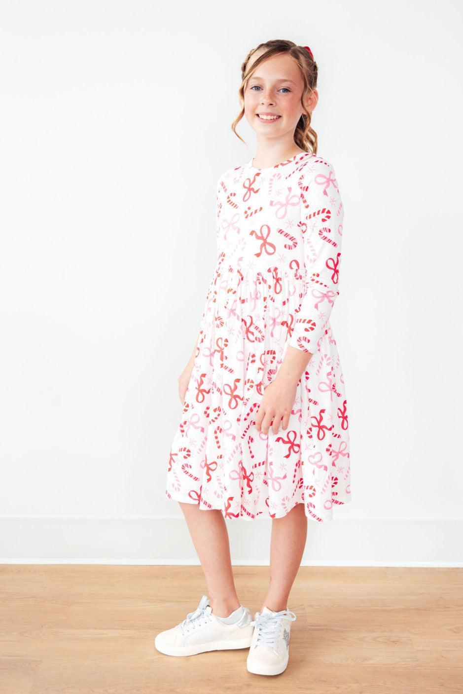 Candy Cane Lane Long Sleeve Pocket Twirl Dress For Girls Mila & Rose ® Everetts Place: Online Boutique