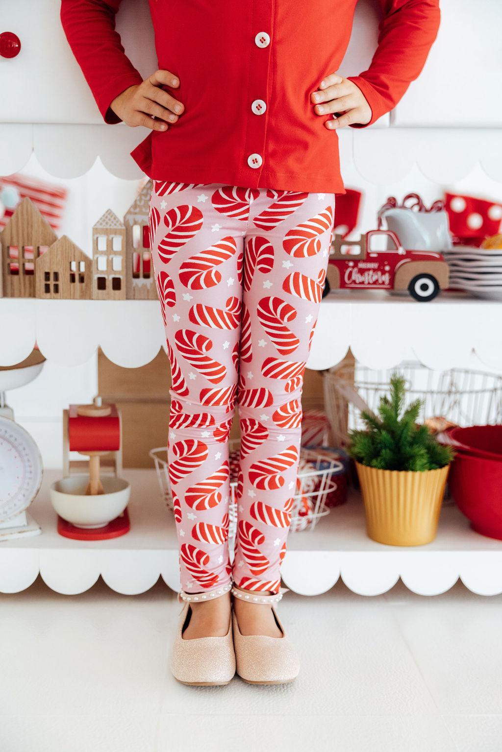 Mila & Rose organic baby Candy Canes Leggings, red & white holiday stripes.