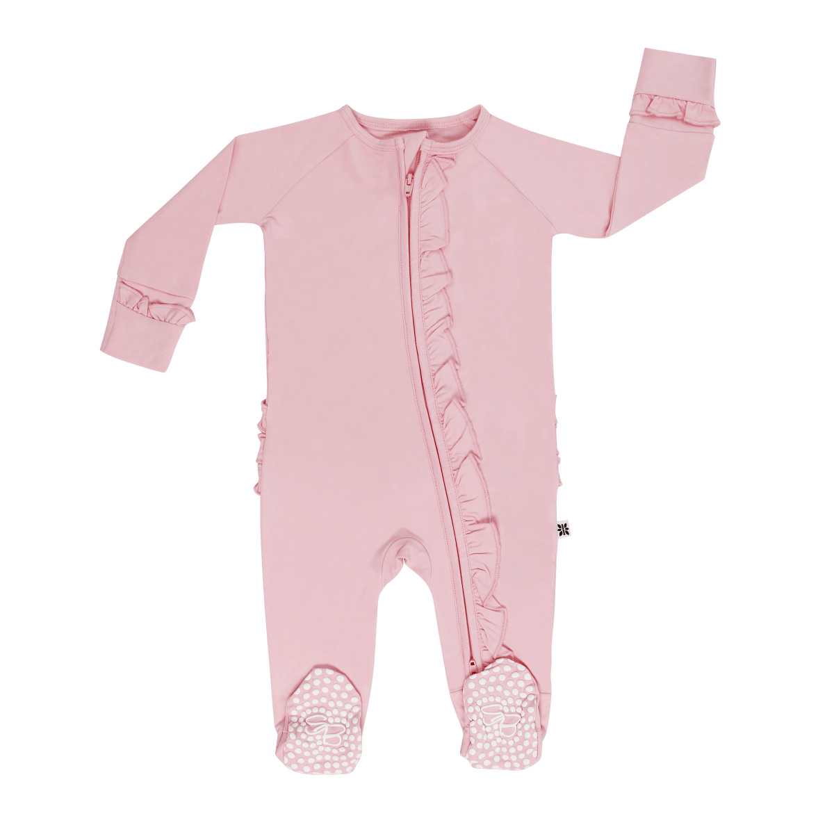 Sweet Bamboo Candy Pink Ruffle Footie With Two Way Zip And Grips - Everetts Place Boutique - 