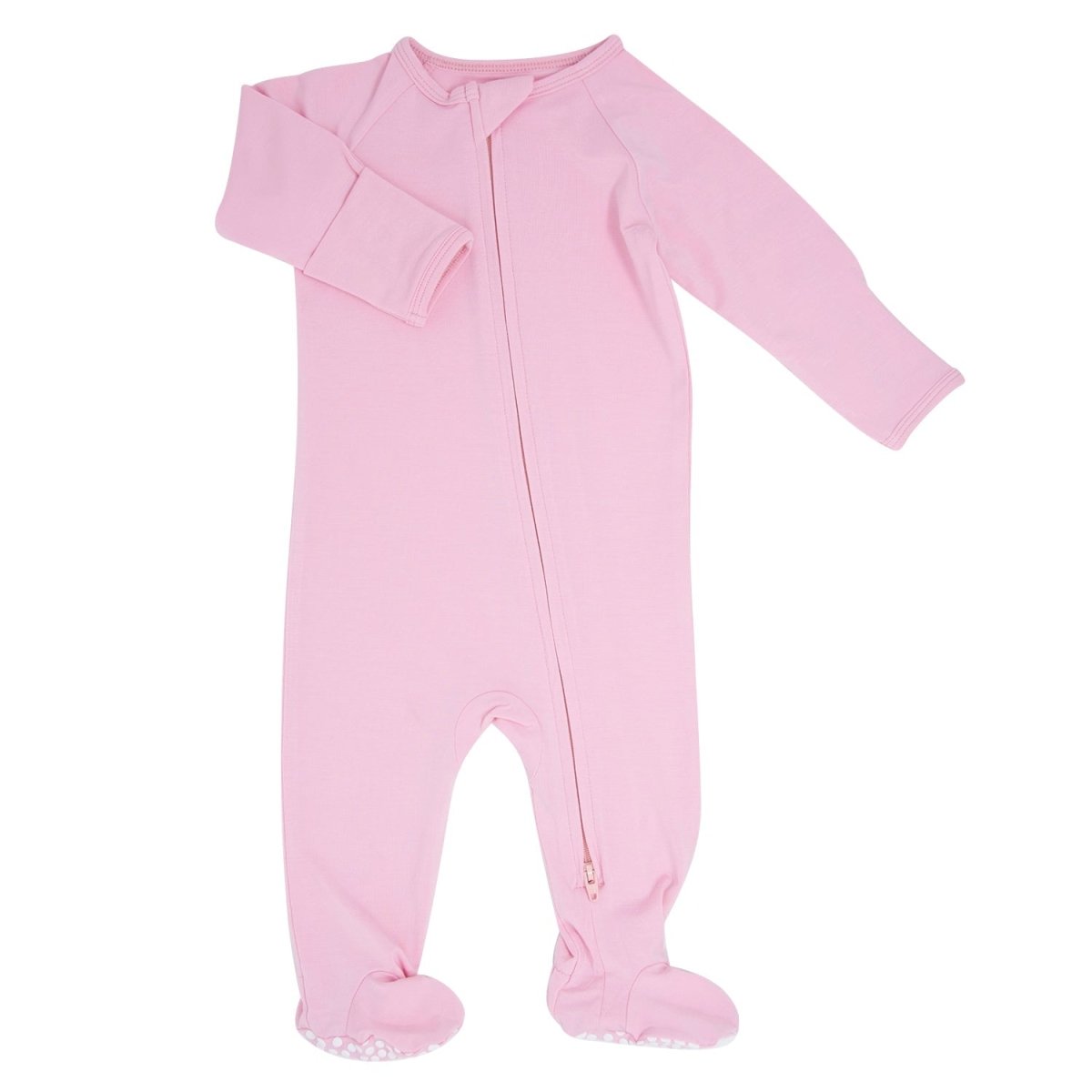 Sweet Bamboo Candy Pink Zipper Footie Two Way Zipper Fold Over Cuffs - Everetts Place Boutique - 