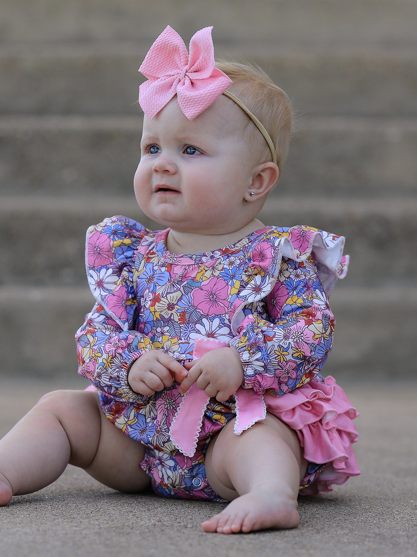 Fall Vintage Floral Print Girls Long Sleeve Romper by Rylee Faith Designs
