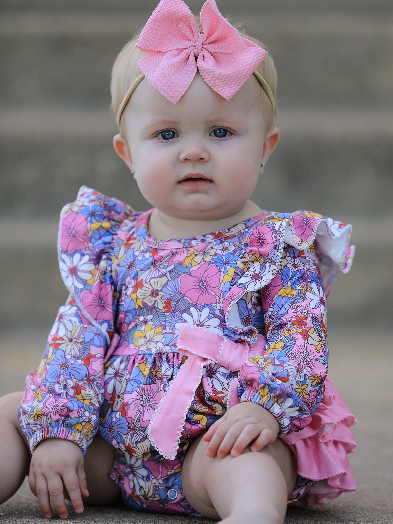Fall Vintage Floral Print Girls Long Sleeve Romper