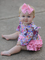 Fall Vintage Floral Print Girls Long Sleeve Romper by Rylee Faith Designs
