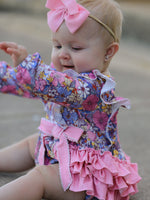 Fall Vintage Floral Print Girls Long Sleeve Romper by Rylee Faith Designs