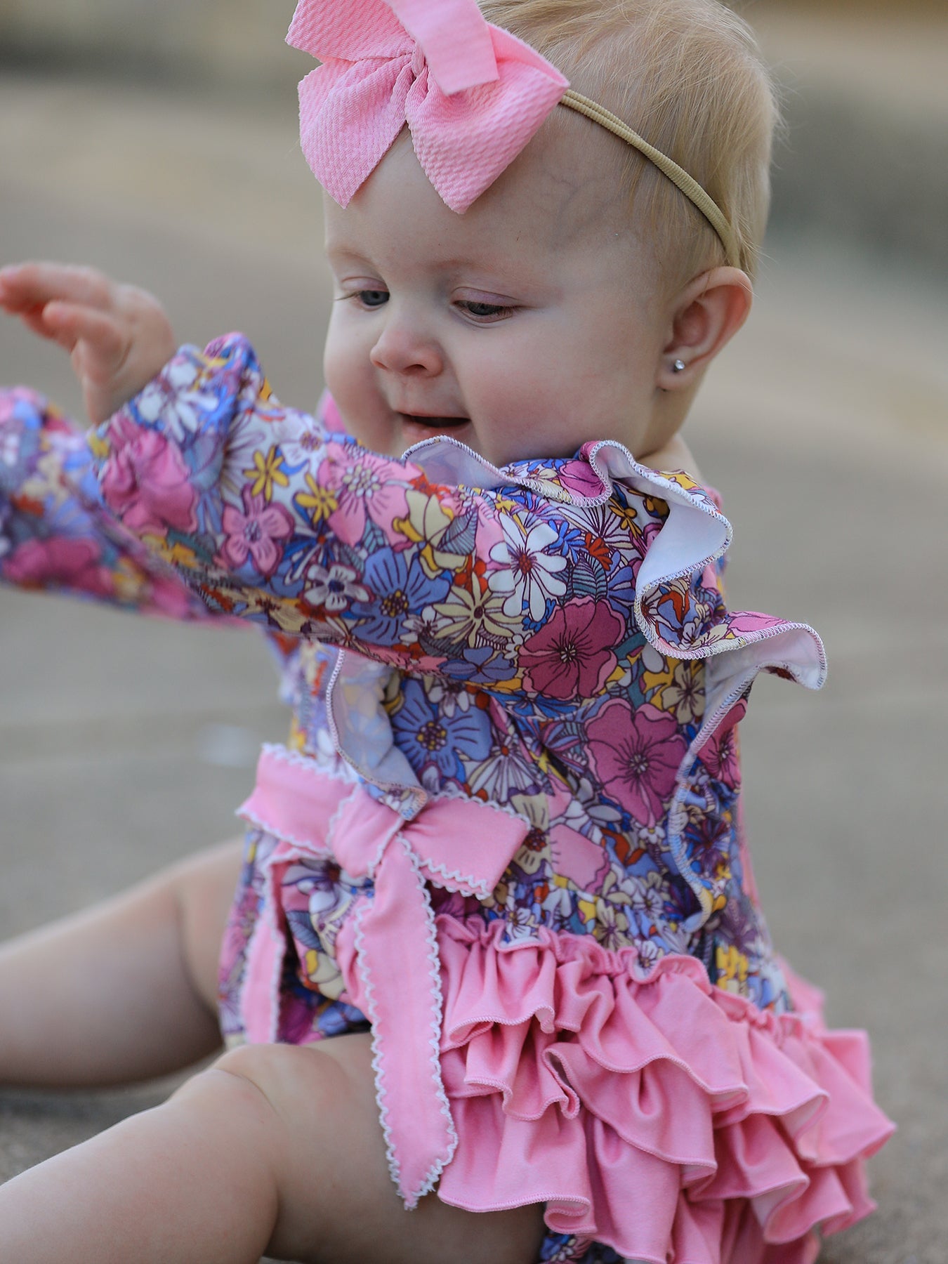 Fall Vintage Floral Print Girls Long Sleeve Romper by Rylee Faith Designs