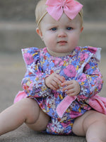 Long sleeve girls romper in a vintage autumn floral print