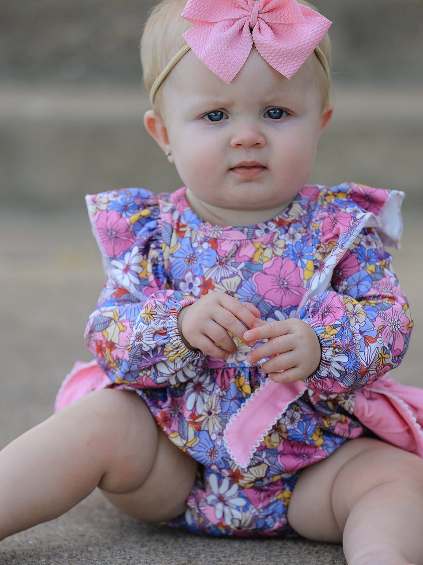 Long sleeve girls romper in a vintage autumn floral print