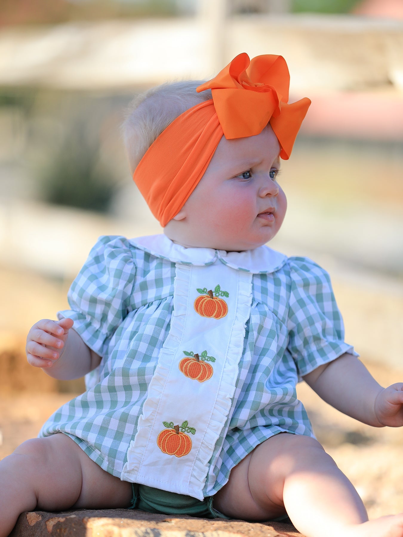 Girls plaid bloomers romper set with festive fall and holiday appliques
