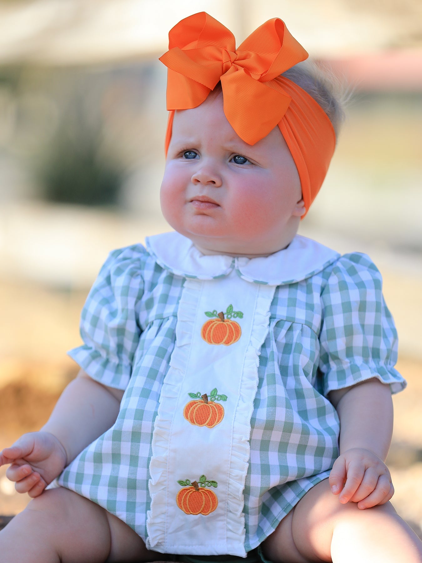 Girls Plaid Applique Romper Set