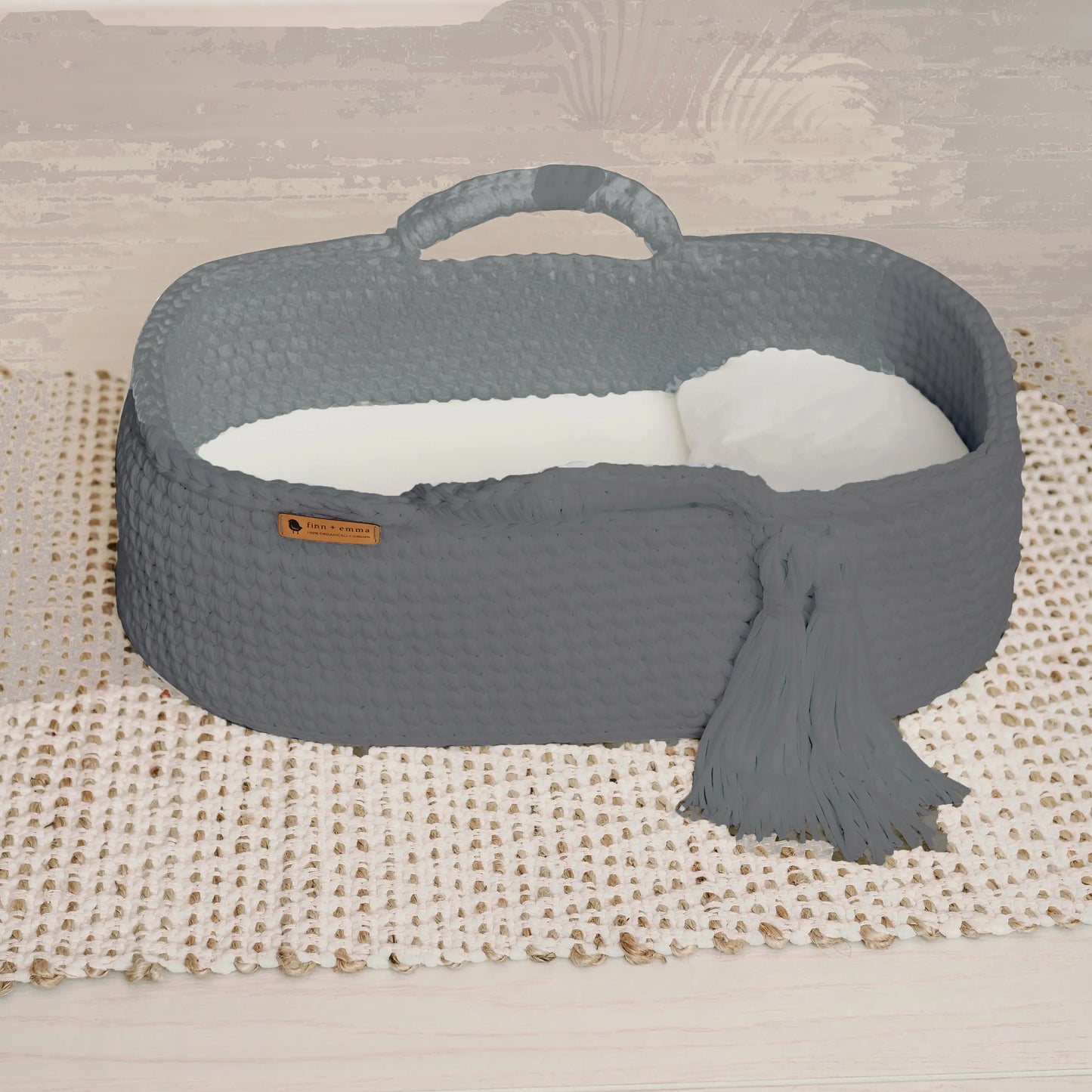 Carry Cot Charcoal Organic Cotton Moses Basket with Removable Mattress Finn + Emma