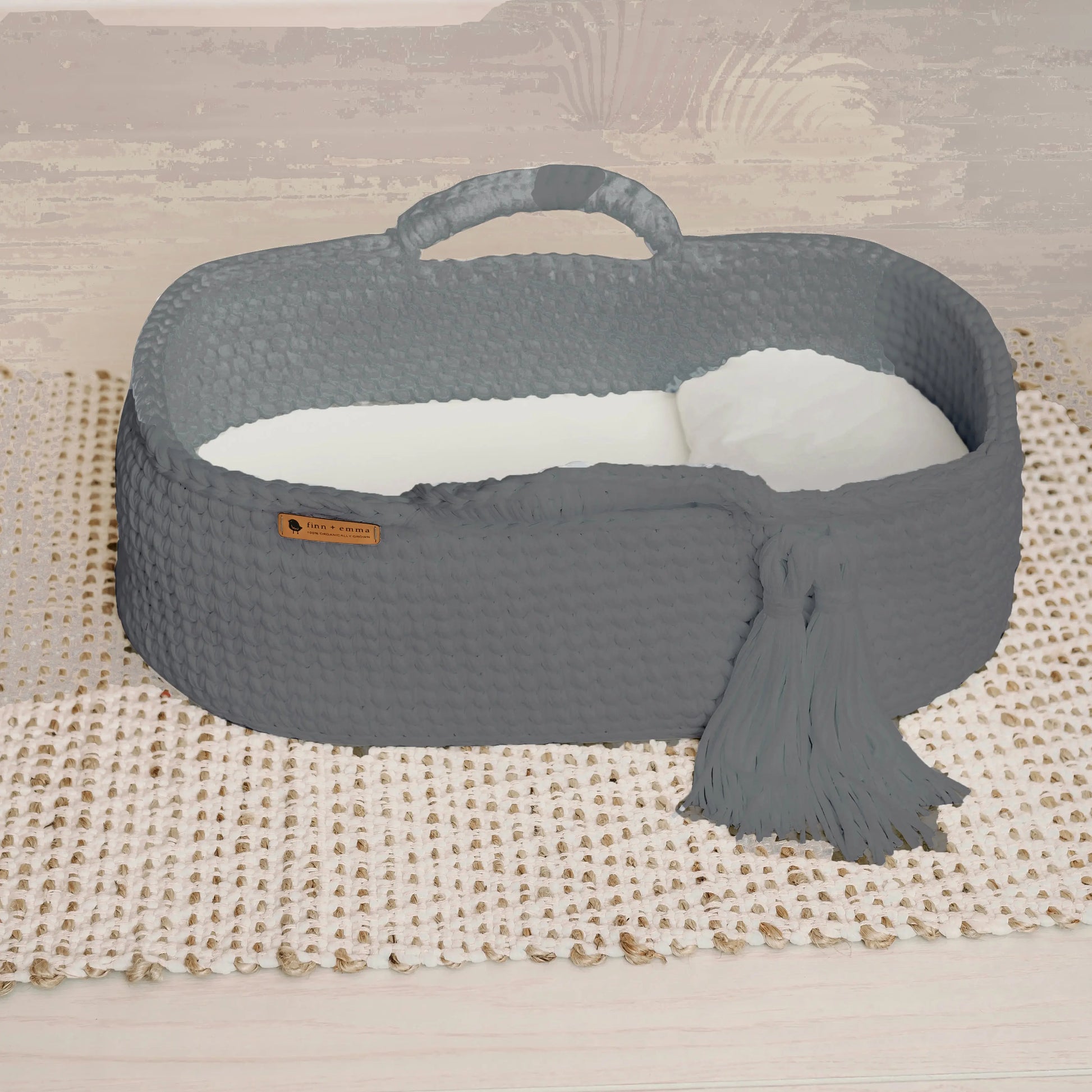 Carry Cot Charcoal Organic Cotton Moses Basket with Removable Mattress Finn + Emma