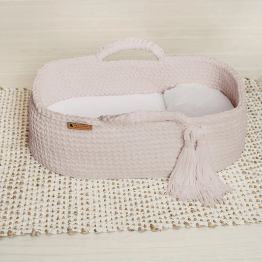 Carry Cot in Mushroom Color Made from Organic Cotton with Removable Mattress and Pillow Finn + Emma