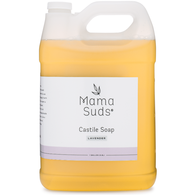 MamaSuds Castile Liquid Soap lavender gallon bottle, biodegradable, all-purpose cleaning.