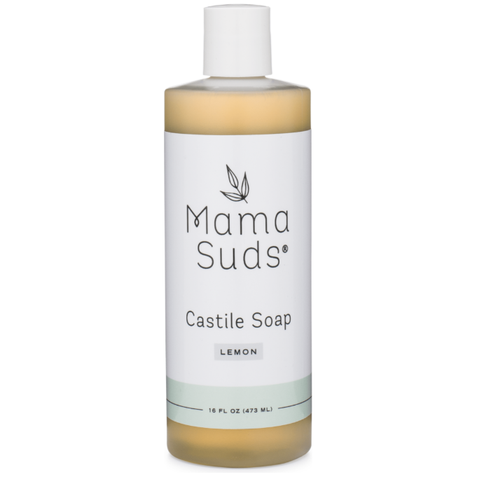 MamaSuds Castile Liquid Soap in lemon scent, 16 oz bottle.