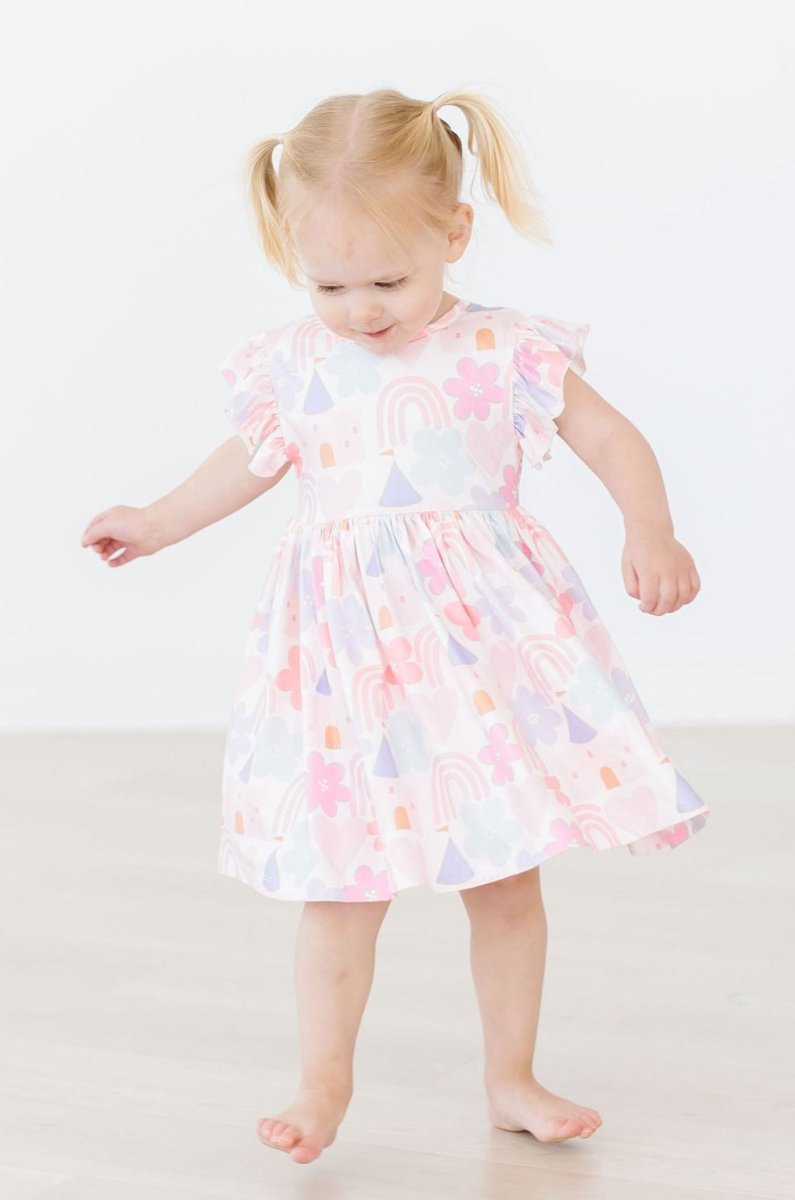 Mila & Rose ® Castles and Rainbows Flutter Sleeve Twirl Dress for Girls - Everetts Place Boutique - 