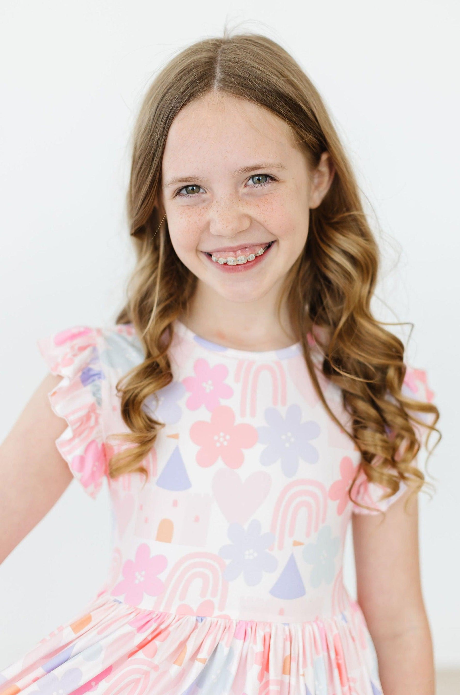 Castles and Rainbows Flutter Sleeve Twirl Dress for Girls Mila & Rose ® Everetts Place: Online Boutique