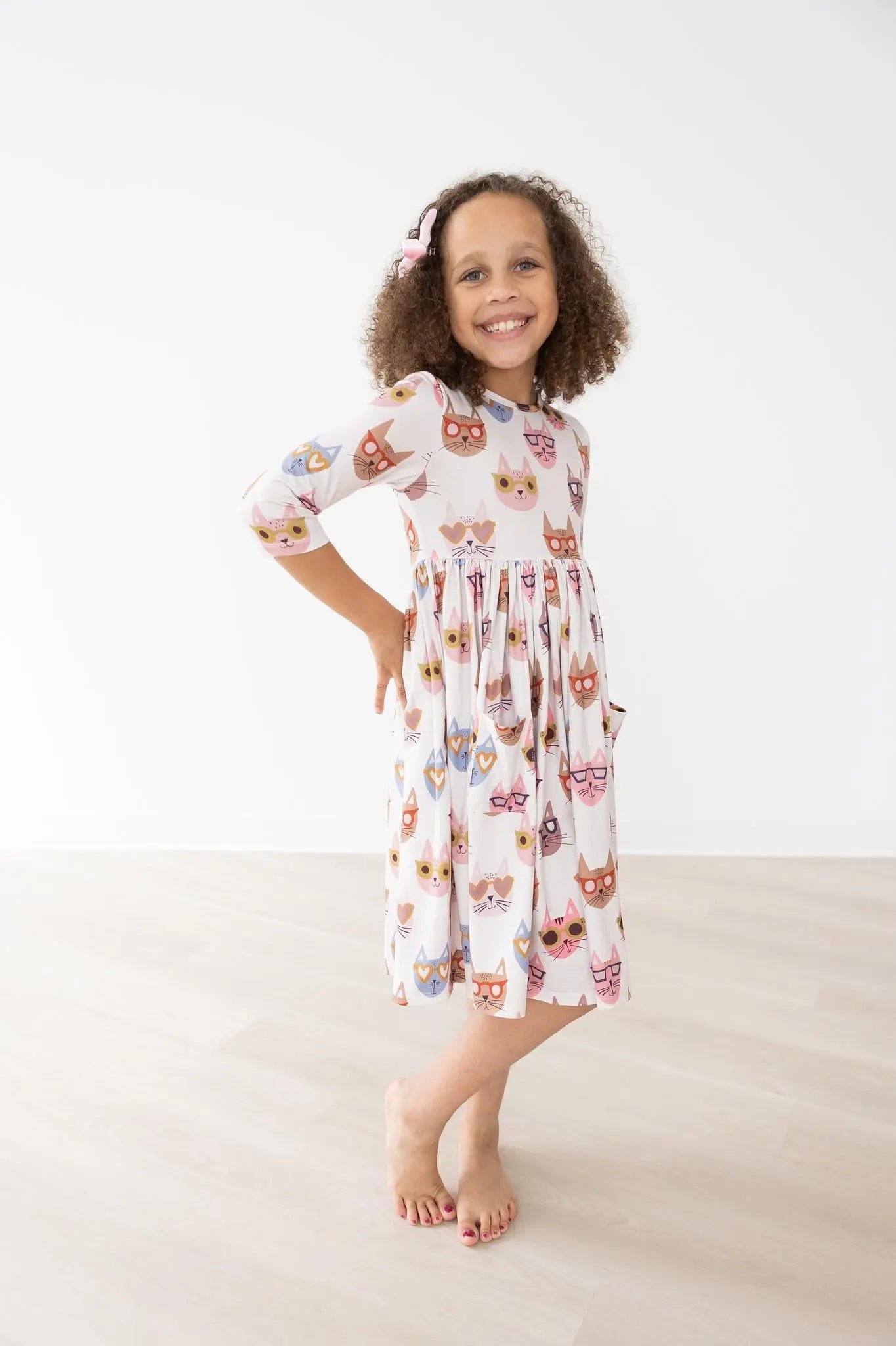 Mila & Rose ® Cattitude Three Quarter Sleeve Pocket Twirl Dress for Girls - Apparel & Accessories > Clothing > Dresses Twirl Pocket Dress 3/4