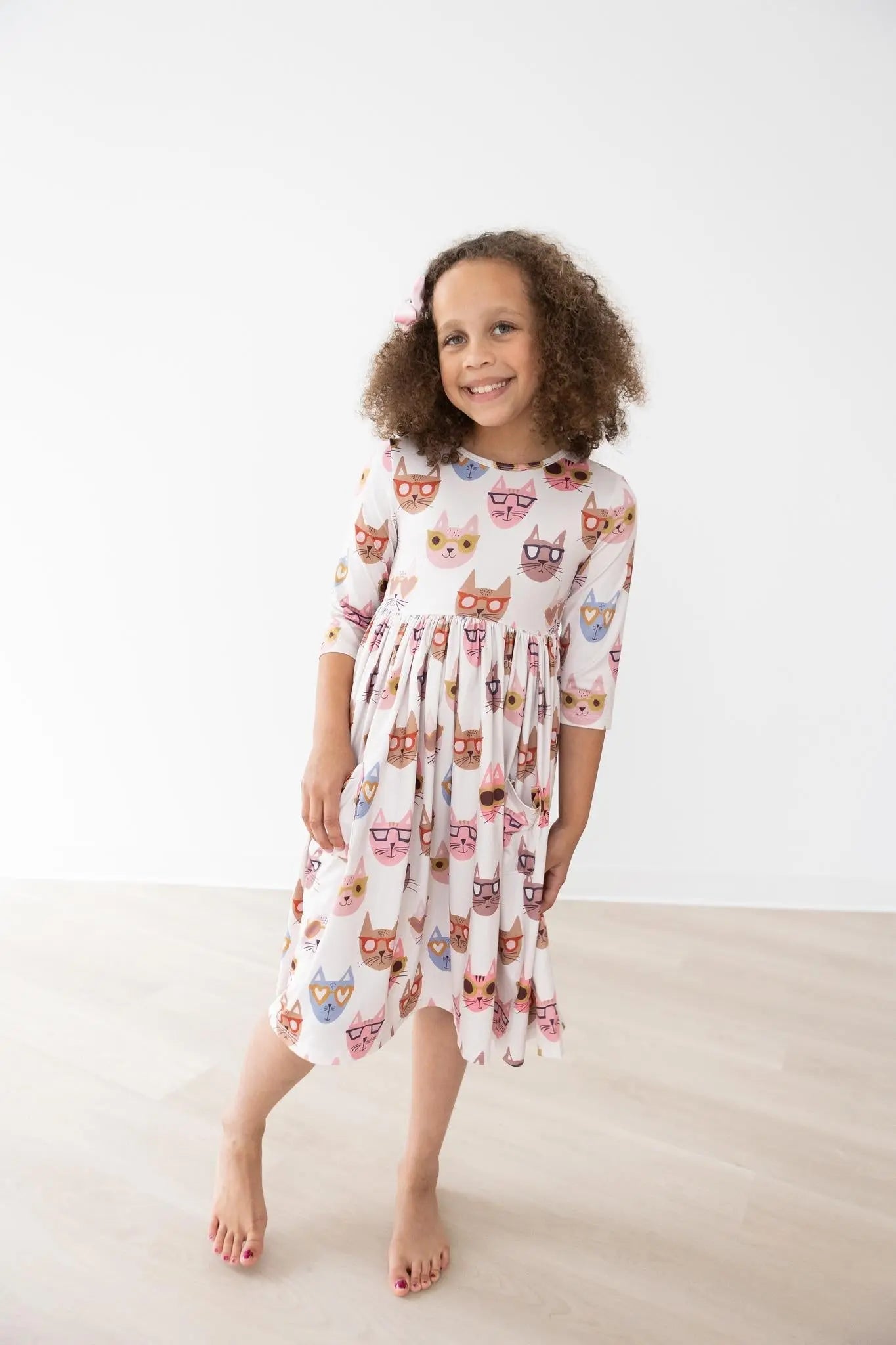 Mila & Rose ® Cattitude Three Quarter Sleeve Pocket Twirl Dress for Girls - Apparel & Accessories > Clothing > Dresses Twirl Pocket Dress 3/4