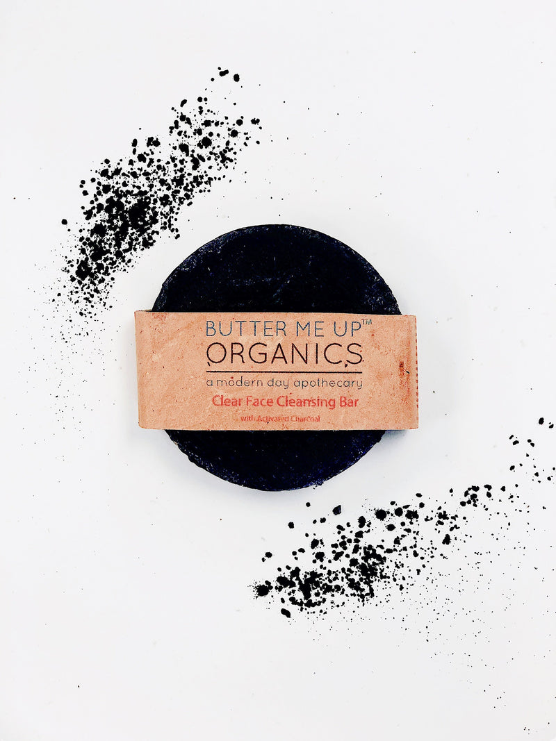 Organic activated charcoal face wash soap by Butter Me Up Organics with natural ingredients.