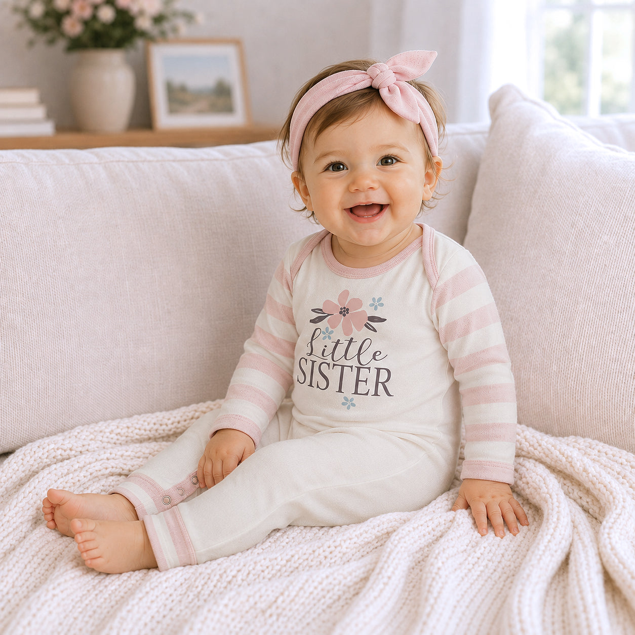 Cotton Romper, Little Sister, Snap Buttons